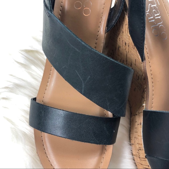 Franco Sarto Black Leather Wedge Sandals Size 7.5 - Picture 5 of 7